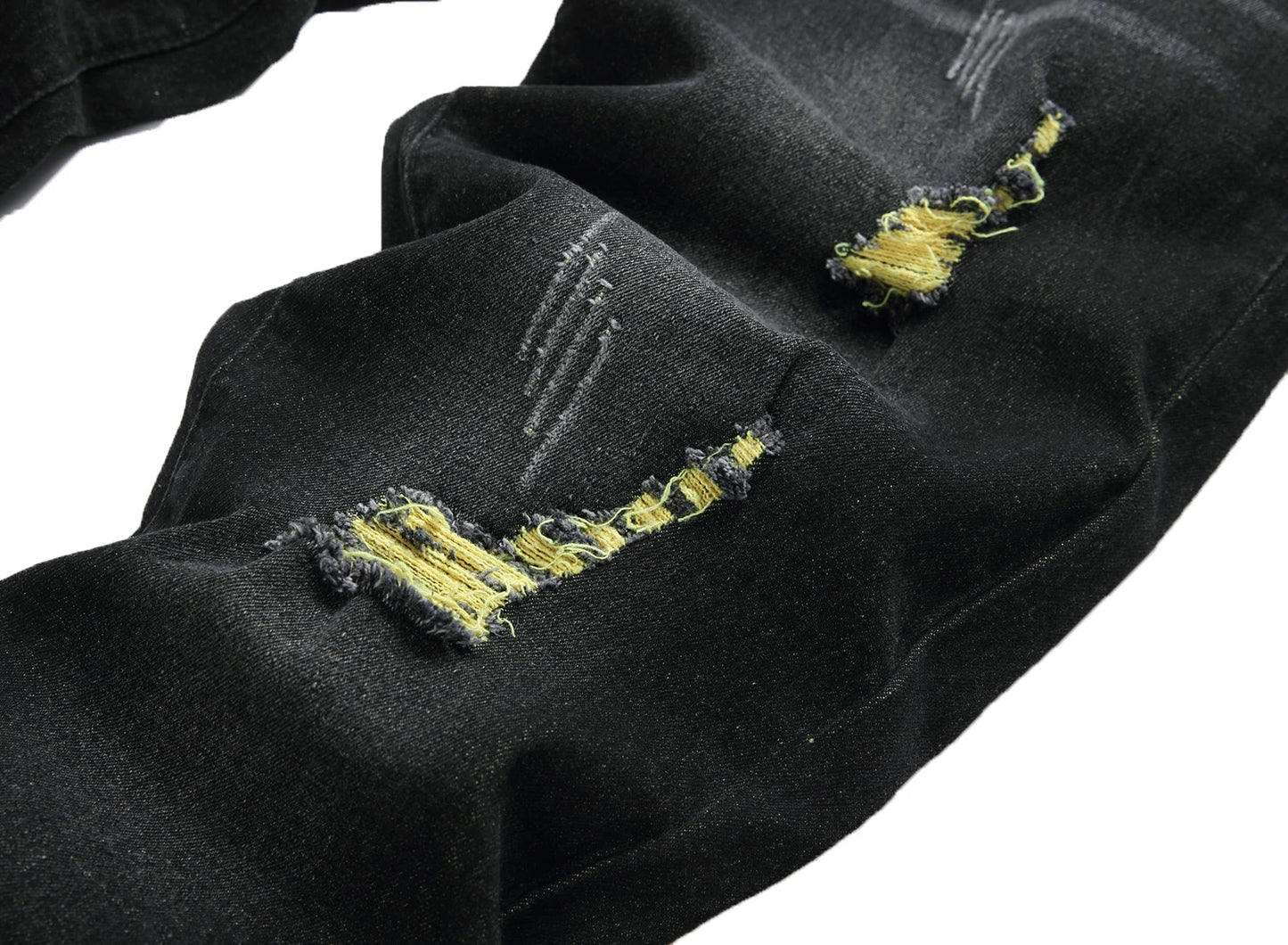 Men's Black Jeans Elastic Black Cattle Destroyed Jeans 515-1