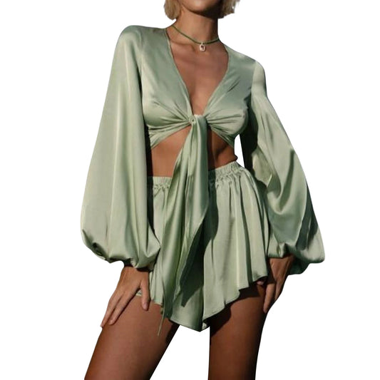 Women s Two Piece Outfit Off Shoulder Ruffle Crop Top Set