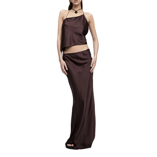 Women Summer 2 Pieces Outfits Solid Color Sleeveless Set
