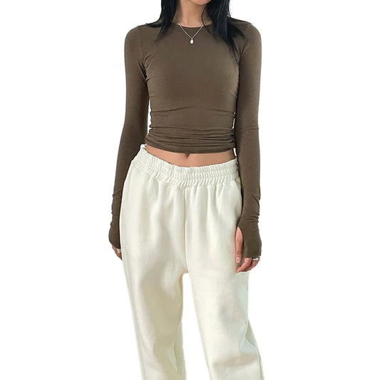 Women Casual Thumb Hole Shirt Trendy Fit Long Sleeve Tee