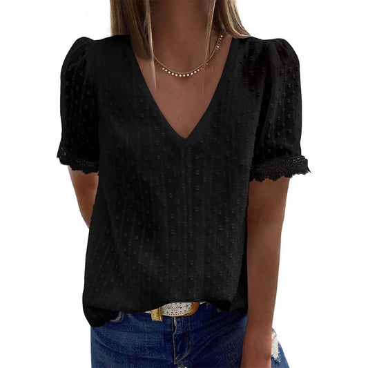 Women s Summer Casual T-shirts Blouse Short Sleeve V Neck Tops