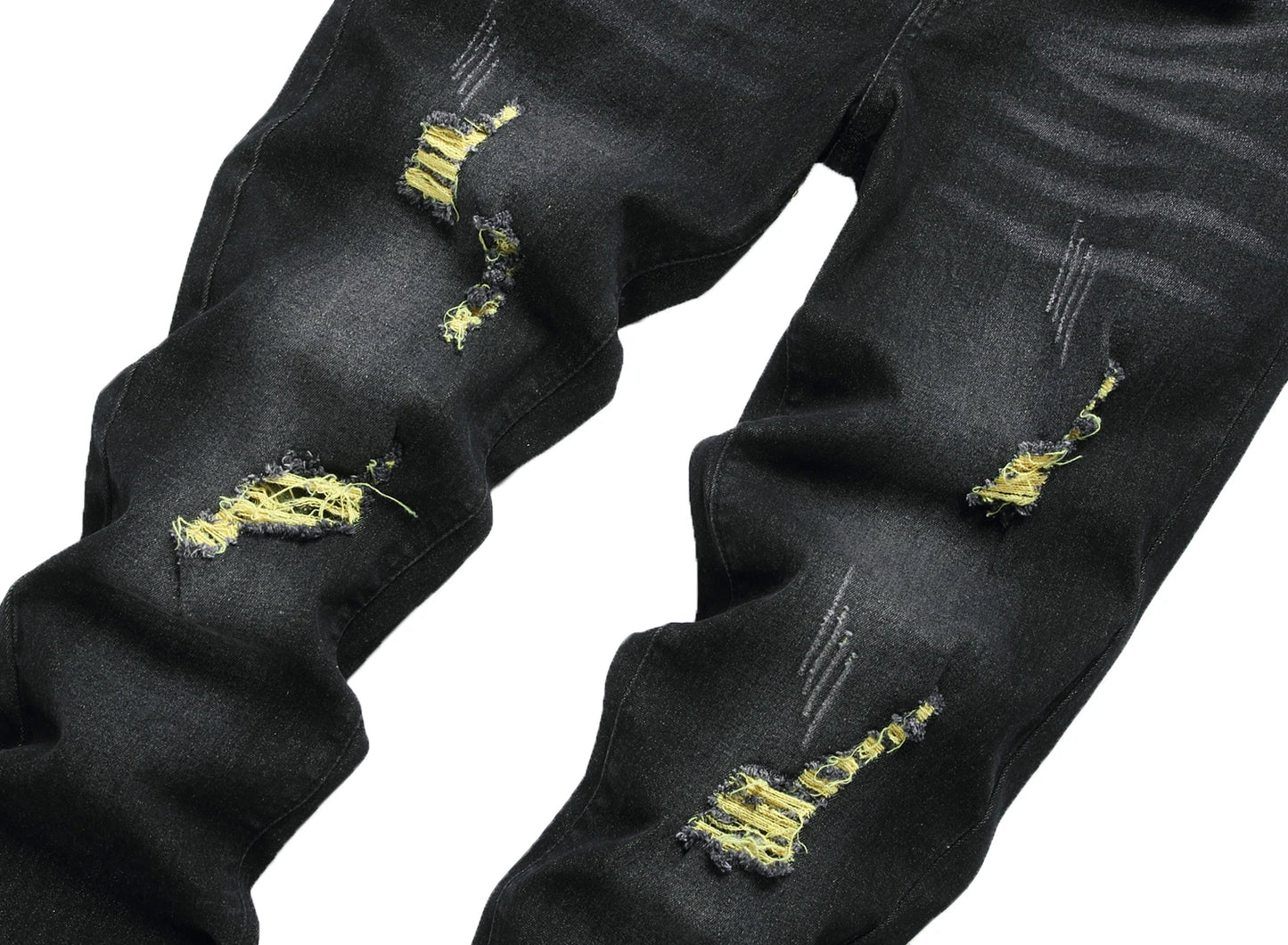 Men's Black Jeans Elastic Black Cattle Destroyed Jeans 515-1