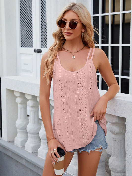 New Arrival For Summer 2025 Chic Eyelet Detail Cami Top