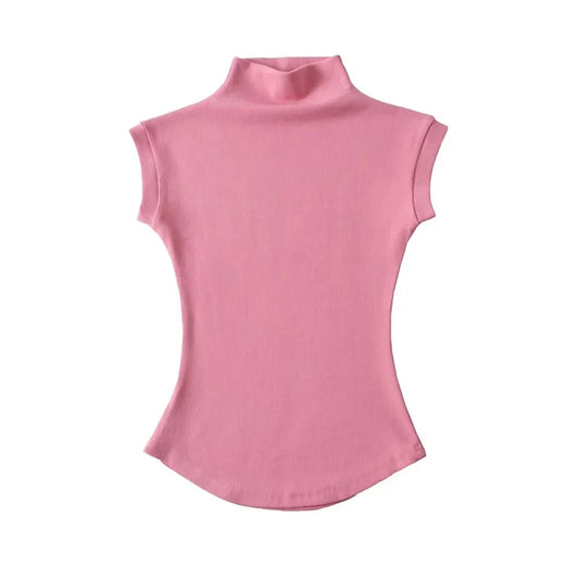 Women Summer Sexy Turtleneck Sleeveless T-Shirts Tops