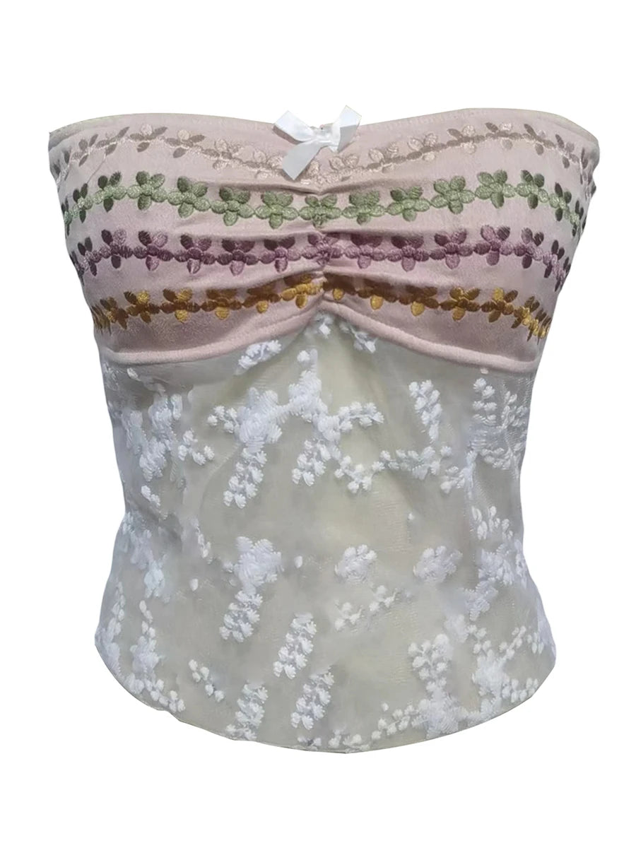 Women Crop Vest Tops Sleeveless Off Shoulder Floral Shirt
