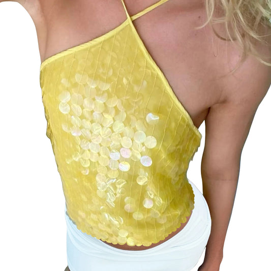 Sequin Embellished Tie-Up Halter Neck Tank Top for Women