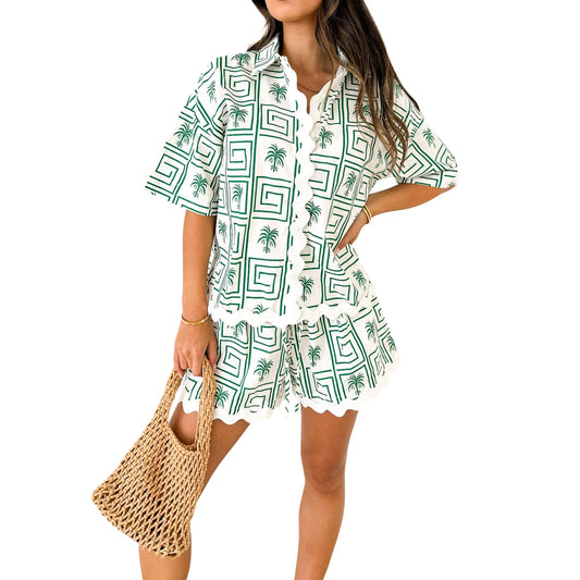 Women s Summer Loungewear Set Fashion Print T-Shirt Shorts