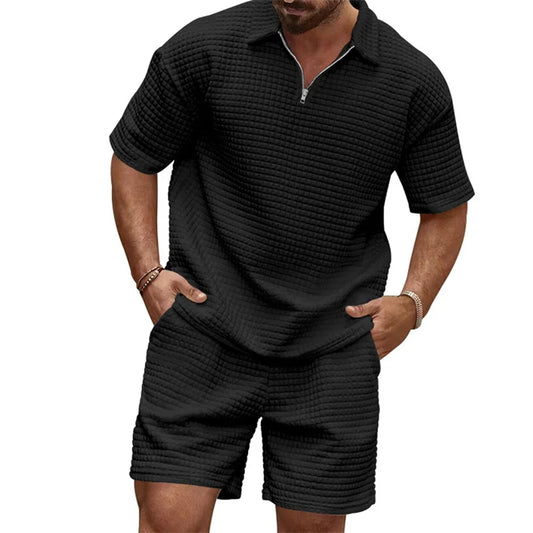 Men's Casual Outfit Short Sleeve Tee with Drawstring Shorts Set