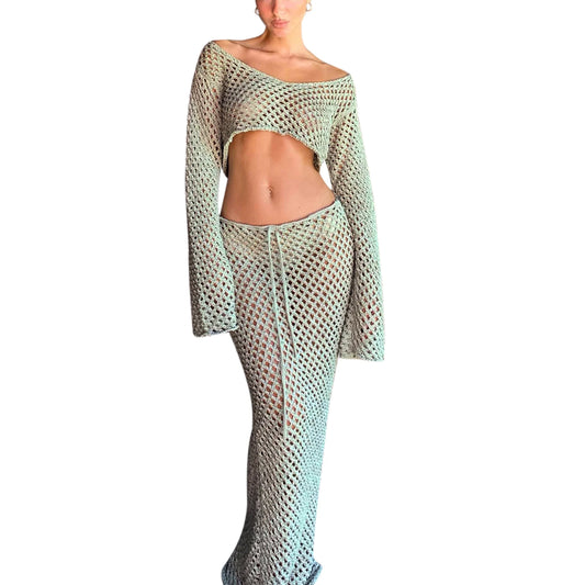 Women’s Boho Style Crochet Bikini Cover Up Set Off Shoulder