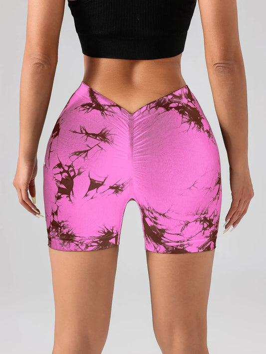 Us Local Women's Tie Dye High Waist V-Back Scrunch Yoga Shorts