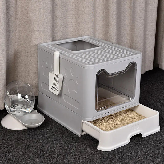 Bingopaw XXL Large Space Foldable Cat Litter Box With Tray