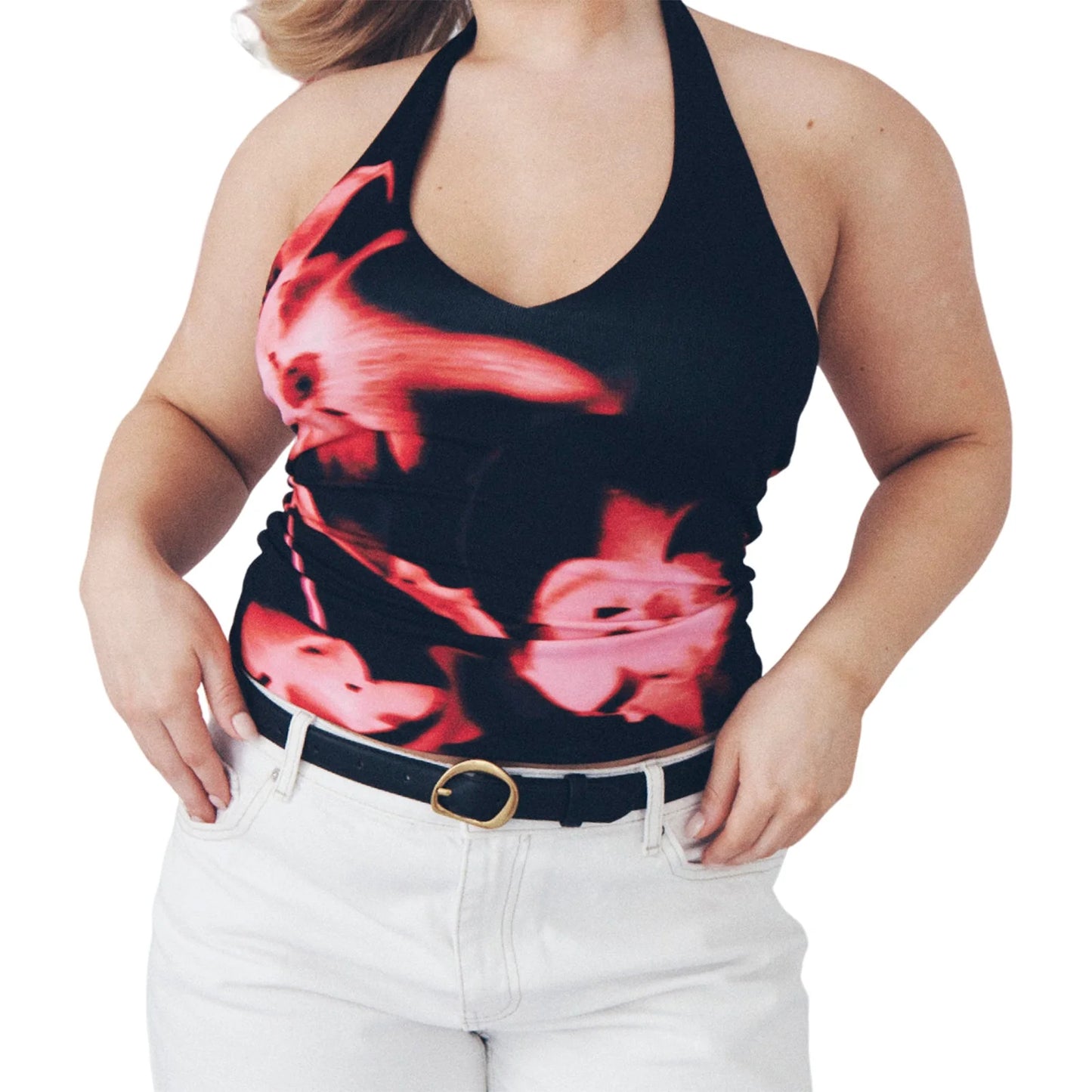 Women’s Boho Floral Print Spaghetti Strap Crop Top Blouse