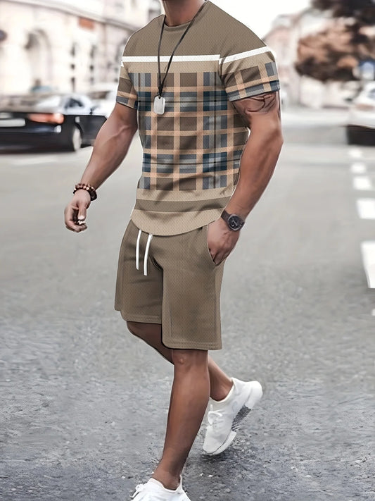 Men's Trendy Round Neck Short-Sleeved Shorts Two-Piece Suit