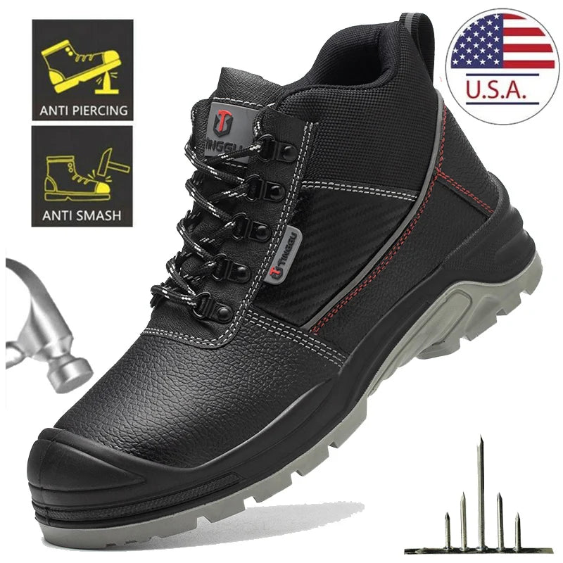 Safety Shoes Men Waterproof Work Boots Anti-smash Indestructible Steel Toe Outdoor Sneaker