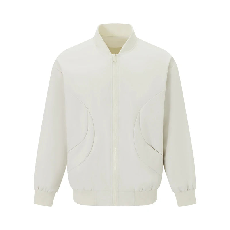 Men's Long Sleeve Baseball Jacket Zip Up Stand Collar Coat