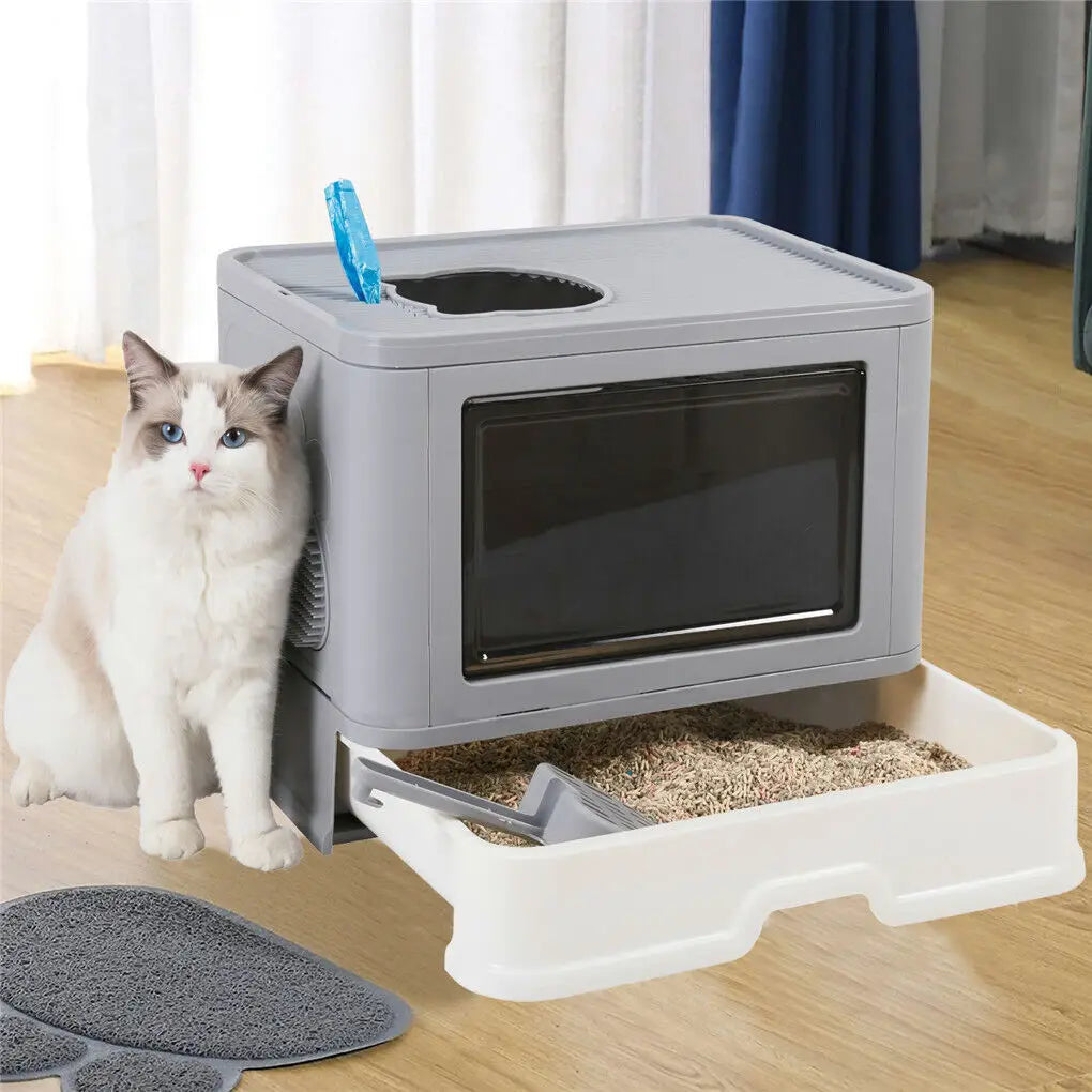 Foldable Cat Litter Box Front Entry & Top Exit Toilet