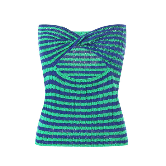 Stylish Women's Striped Knit Tube Top with Sexy Hollow Design