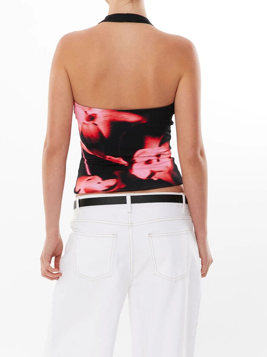 Women’s Boho Floral Print Spaghetti Strap Crop Top Blouse
