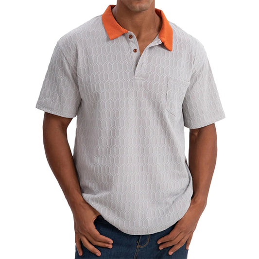 Men's Short Sleeve Patchwork Turn Down Collar Shirt Summer Fashion Top