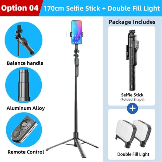 2025 New 1750mm Wireless Selfie Stick Tripod Stand Foldable Monopod With LED Light For Smartphones