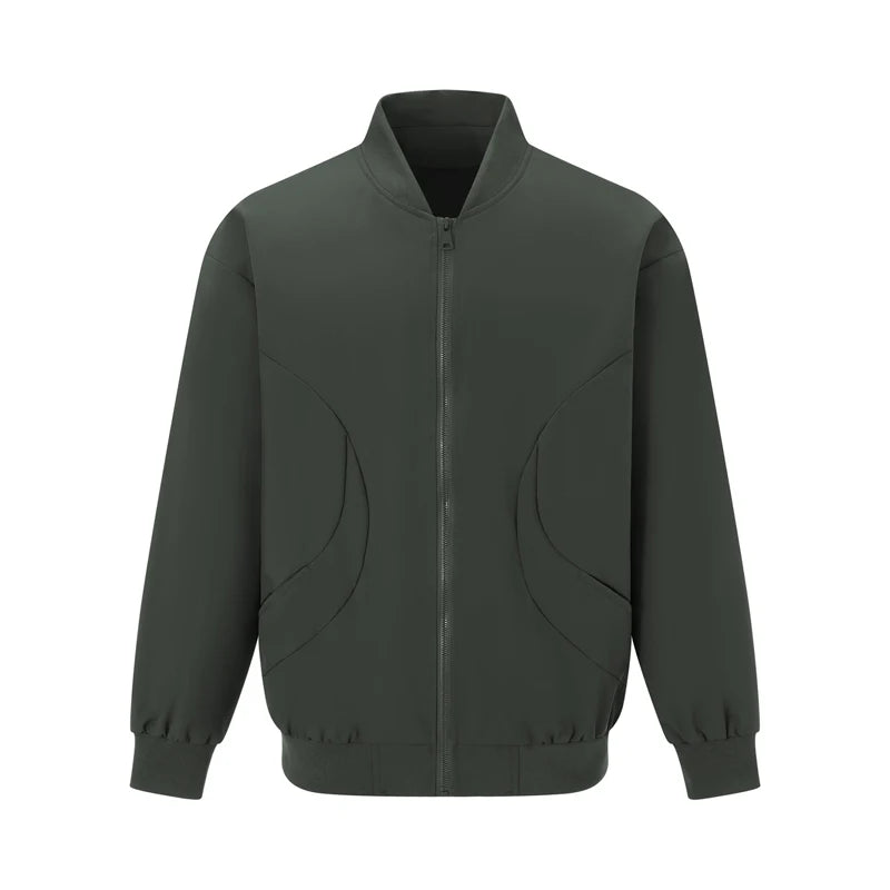 Men's Long Sleeve Baseball Jacket Zip Up Stand Collar Coat