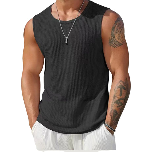 Men's Ribbed Knit Tank Tops in Solid Colors for Casual Wear
